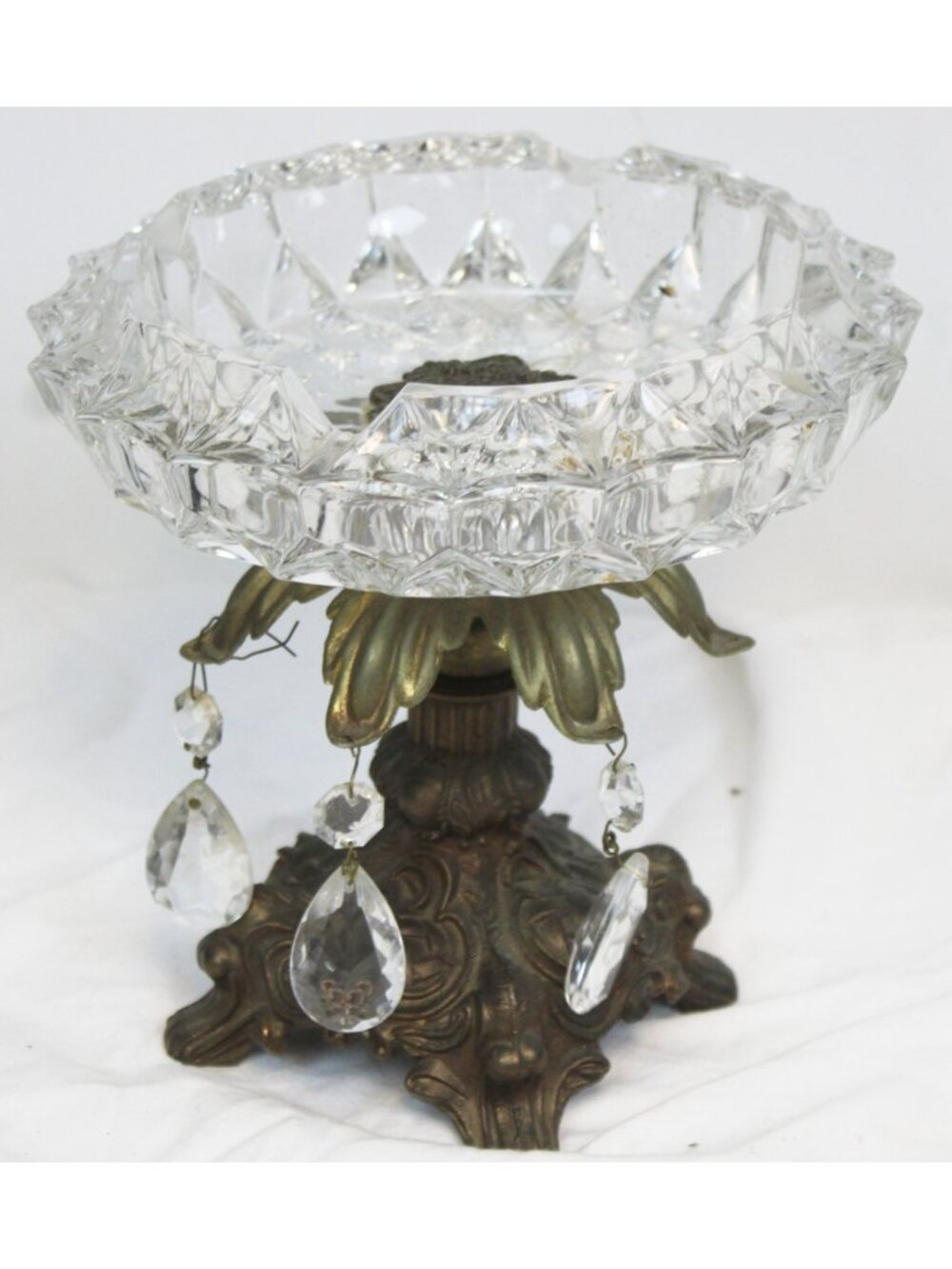 Vtg Hollywood Regency Footed Ash Tray Candy Nut Dish Compote Heavy Glass Metal